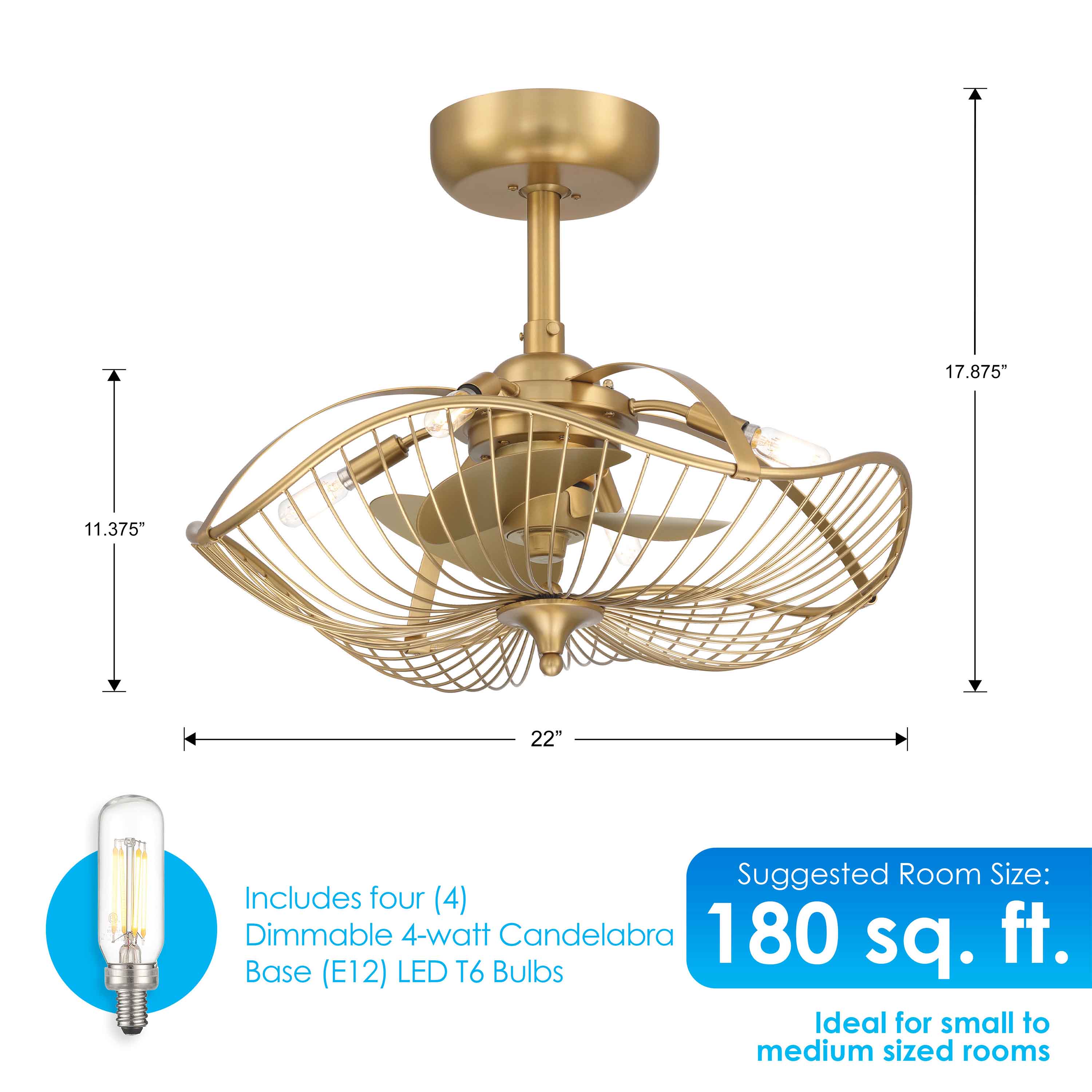 AURI™ Fandelier - 22inch Ceiling Fan - Aged Brass - Image 3