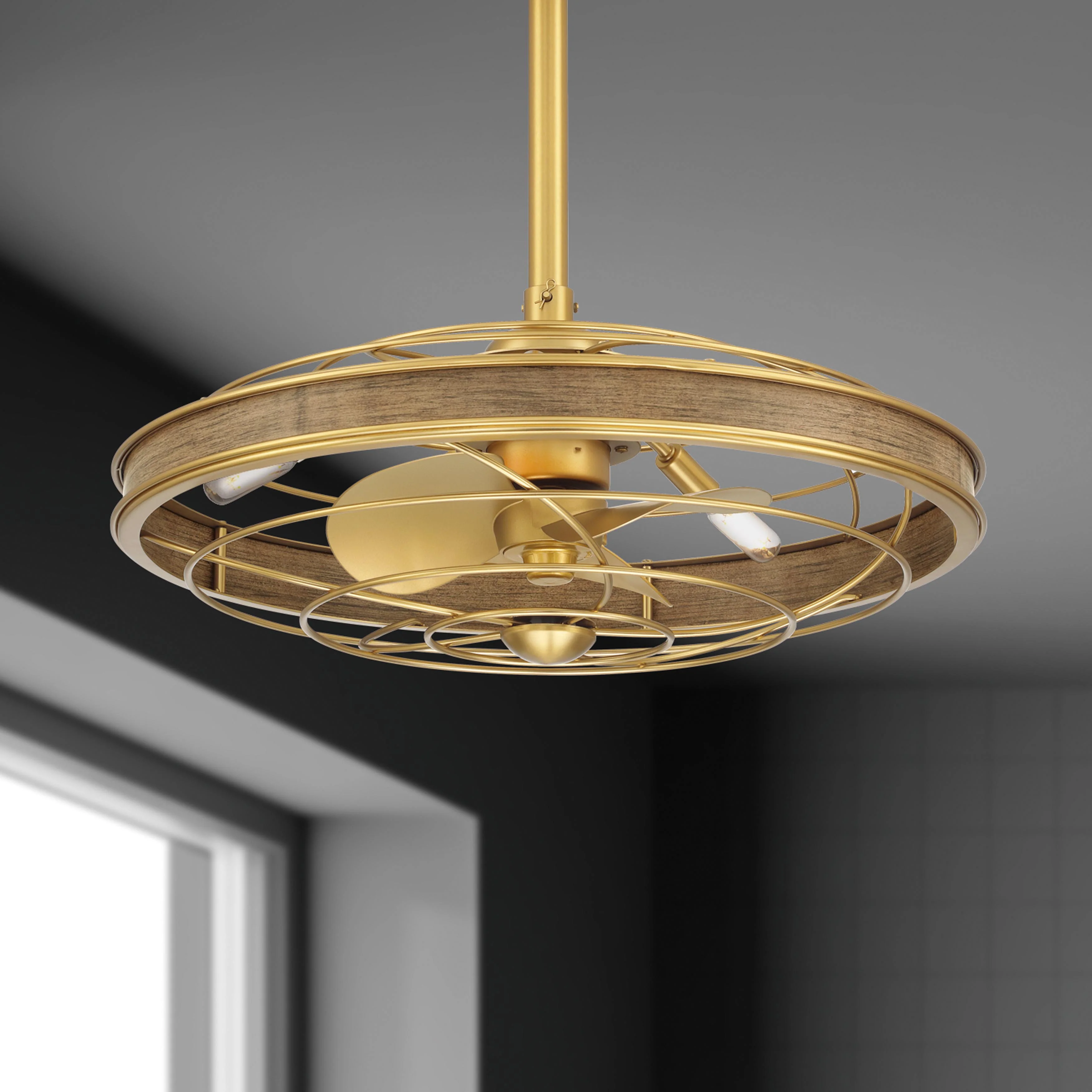 BLYNN® 22 inch Ceiling Fan with Remote Control and Dimmable Lights - Aged Brass Finish