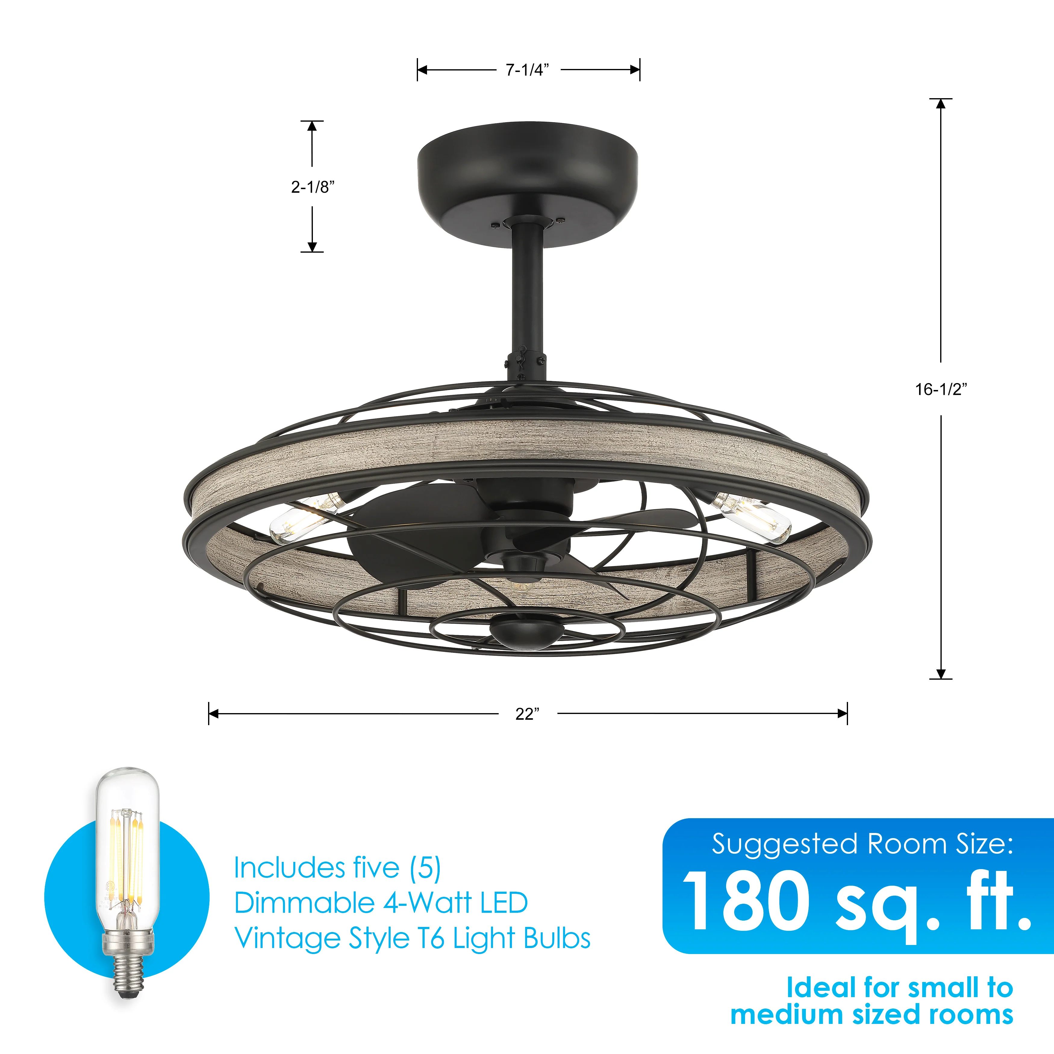 BLYNN® 22 inch Ceiling Fan with Remote Control and Dimmable Lights - Matte Black Finish - Image 4