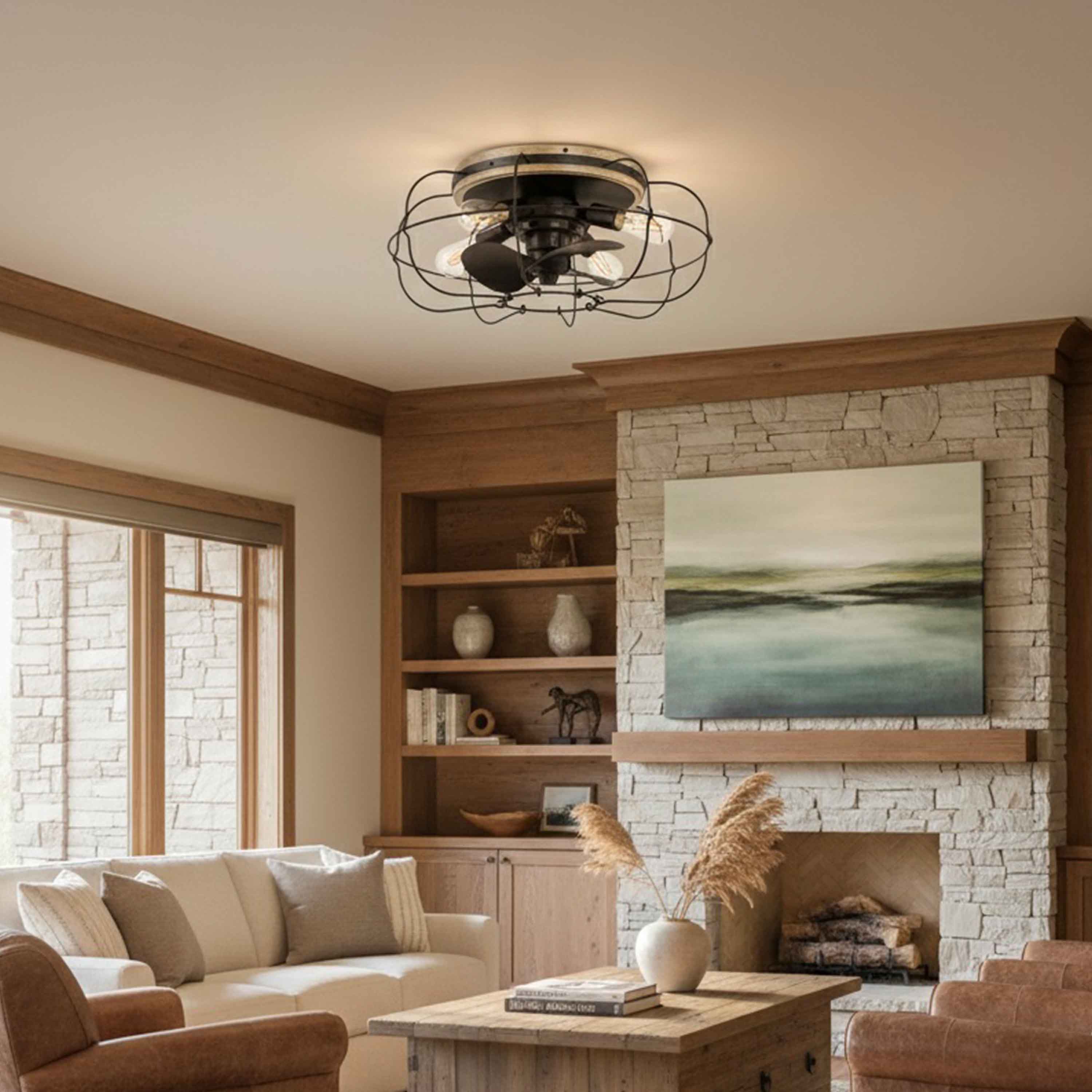 JAXON® 22" Flush Mount Caged Ceiling Fan - Textured Satin Black - Image 10