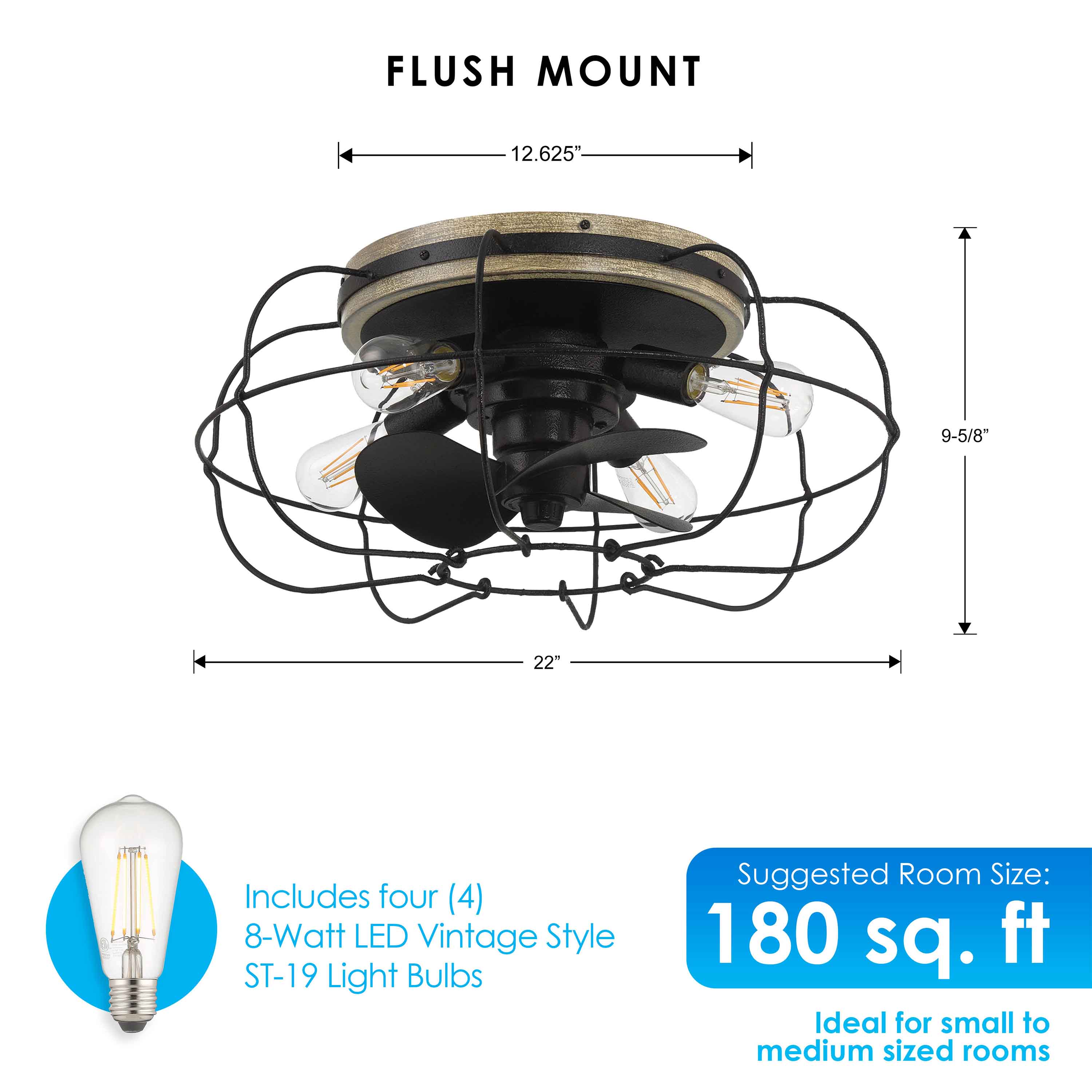 JAXON® 22" Flush Mount Caged Ceiling Fan - Textured Satin Black - Image 3