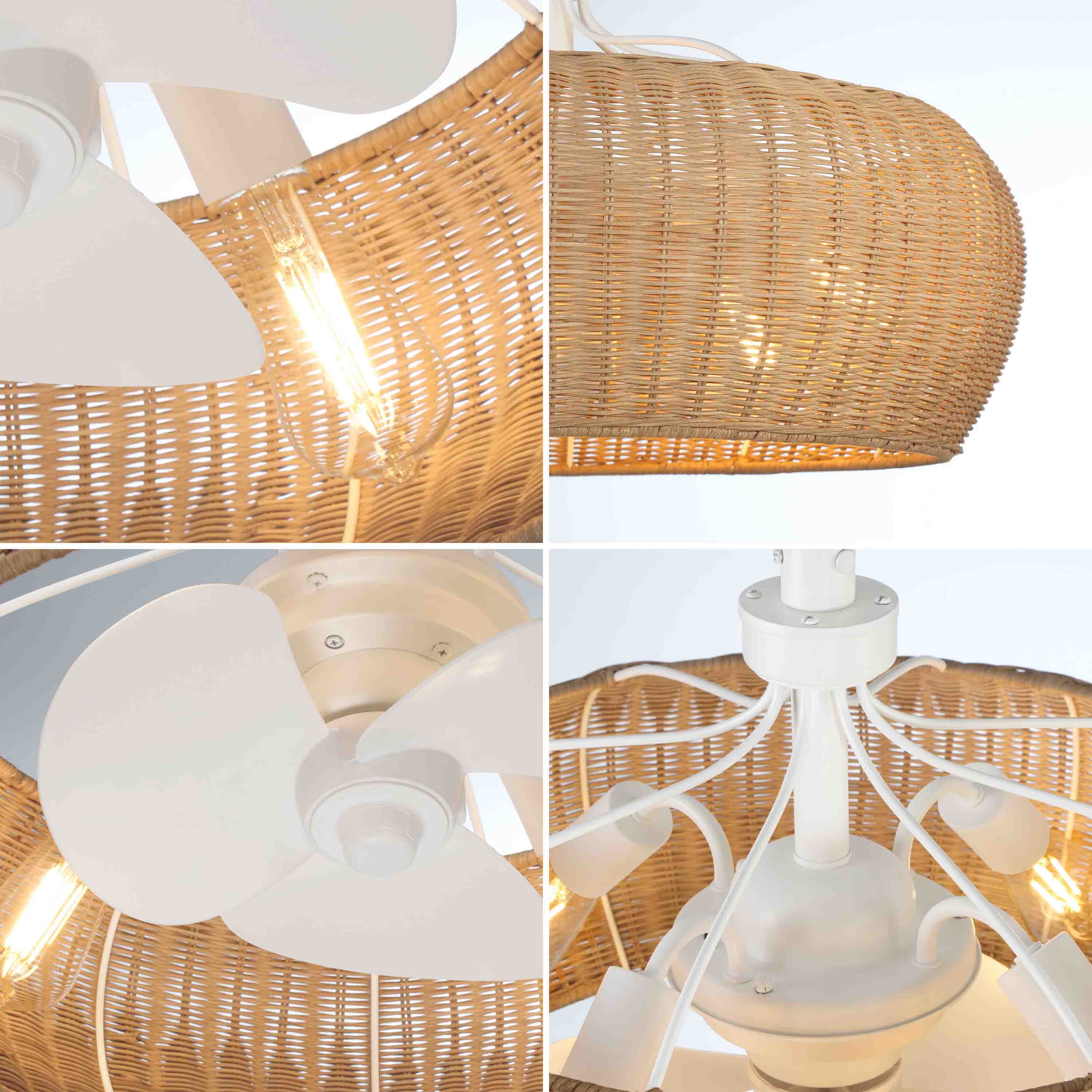 MARIBEL® Fandelier- 22" Rattan Shade Ceiling Fan- Matte White - Image 4