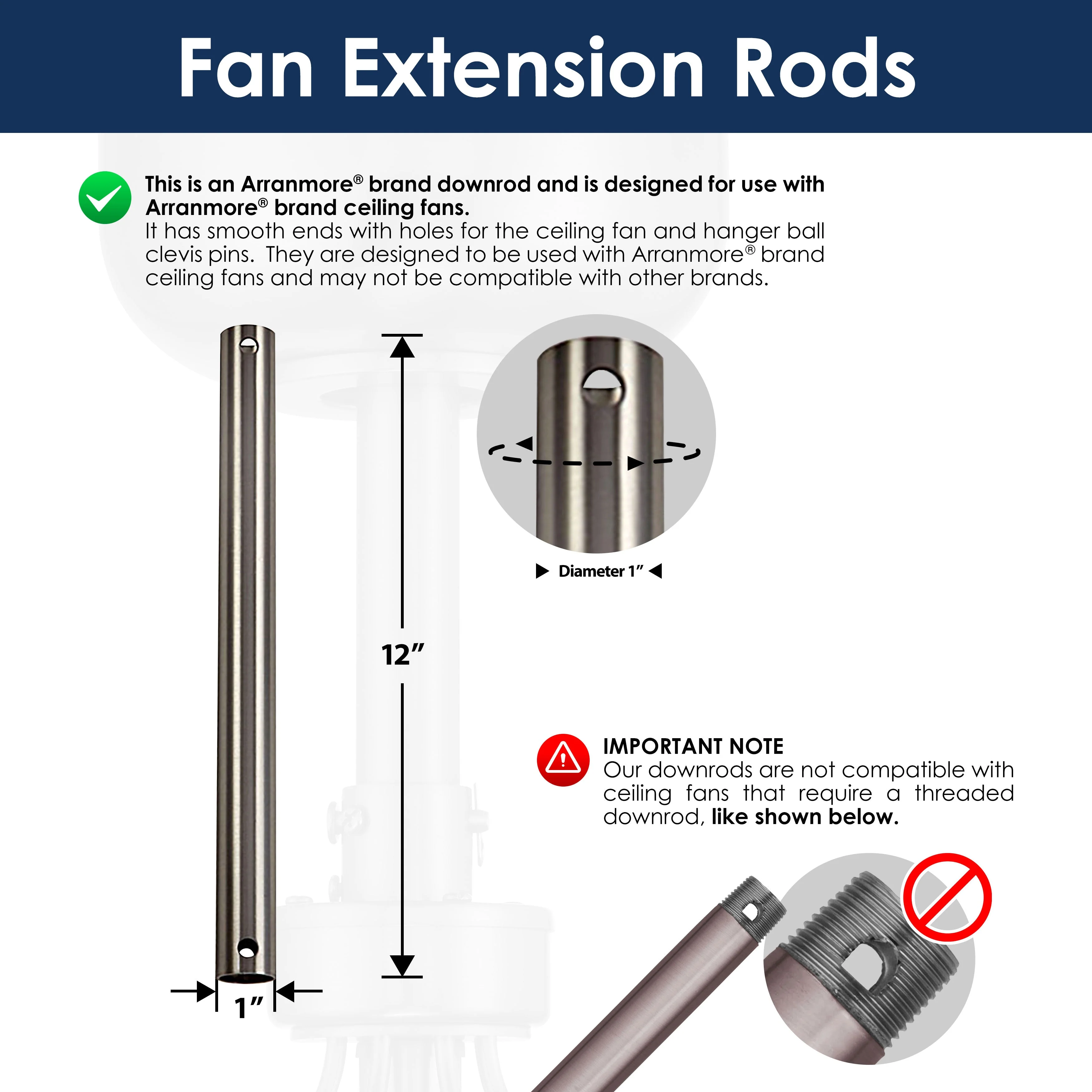 Steel Fandelier Downrod | Brushed Nickel - Image 7