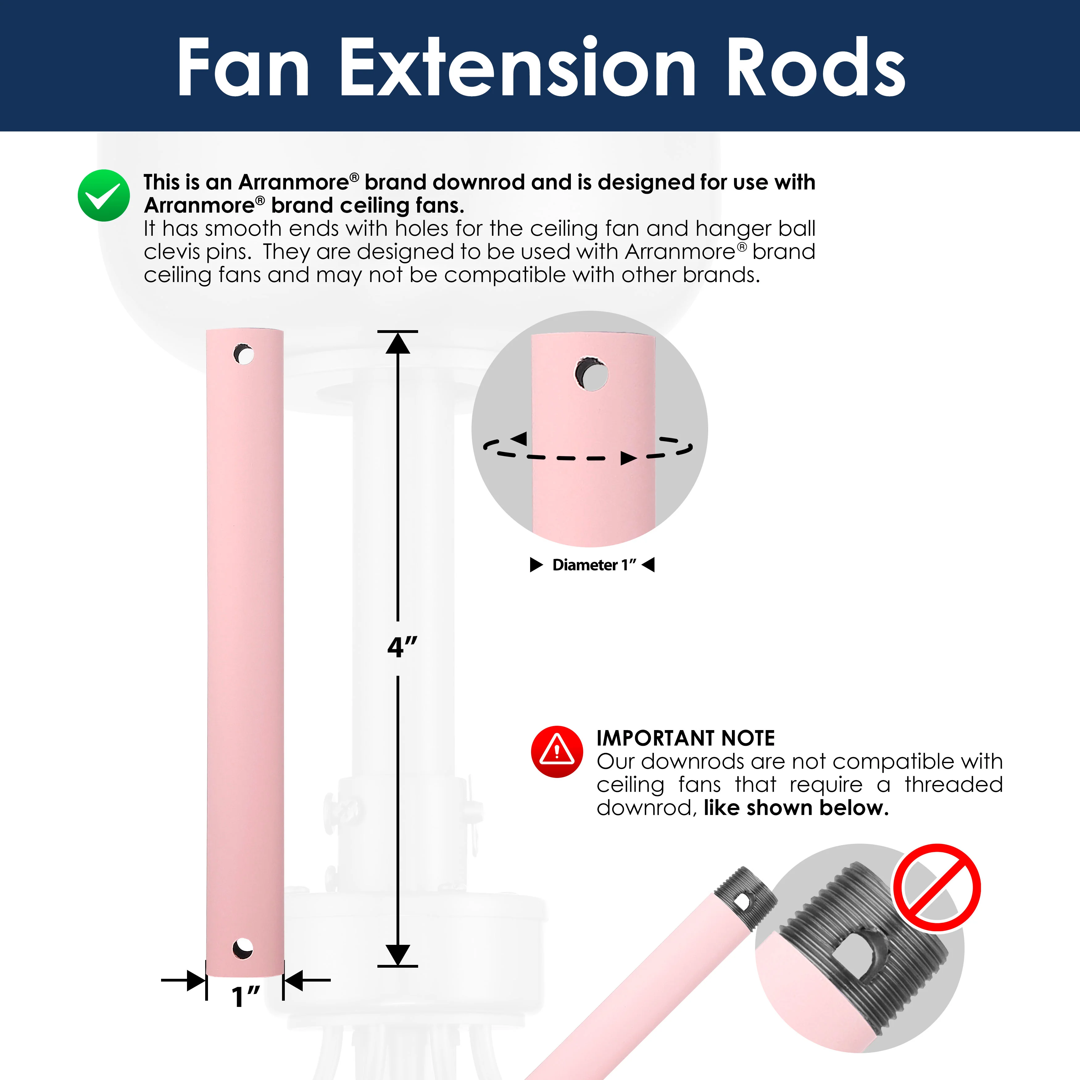 Steel Fandelier Downrod | Soft Pink - Image 6