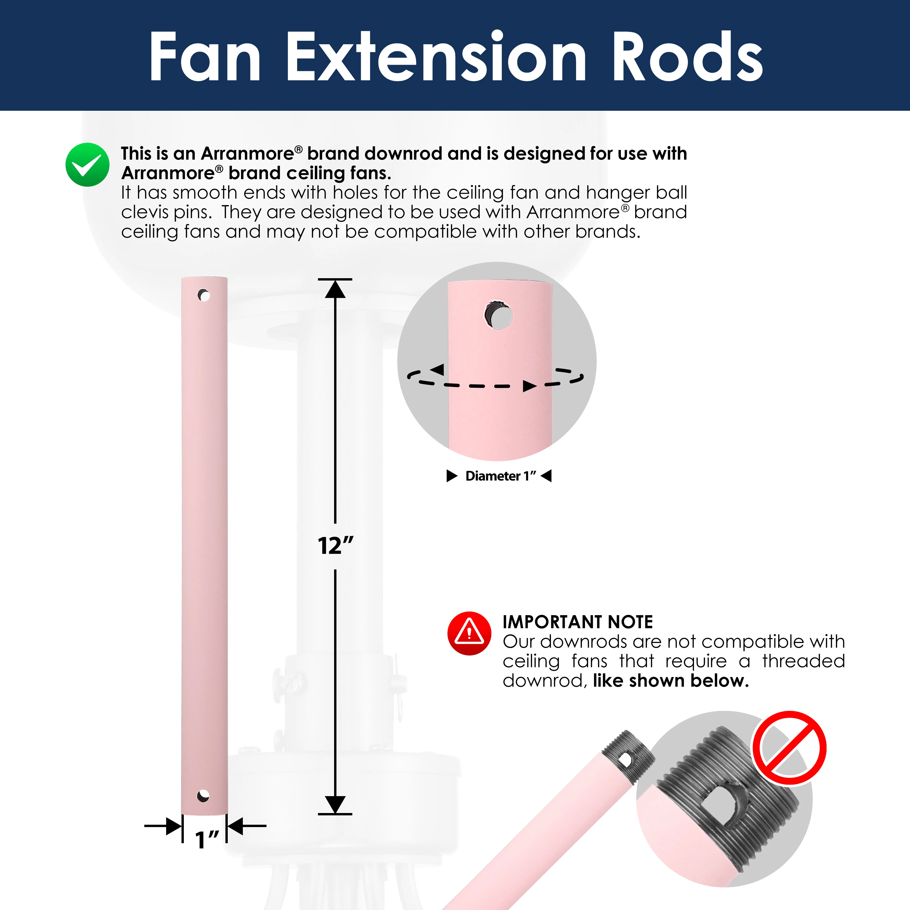 Steel Fandelier Downrod | Soft Pink - Image 7