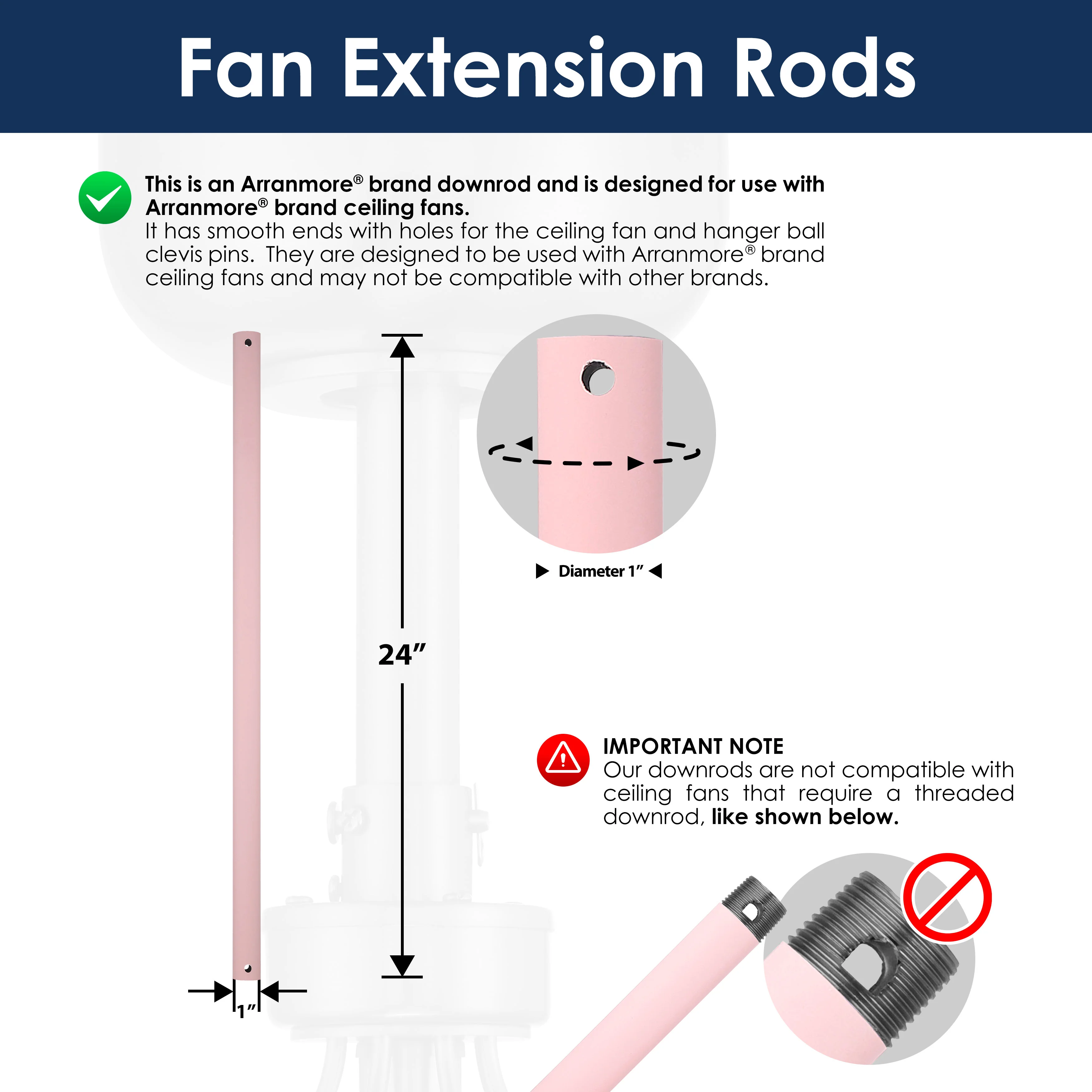 Steel Fandelier Downrod | Soft Pink - Image 9