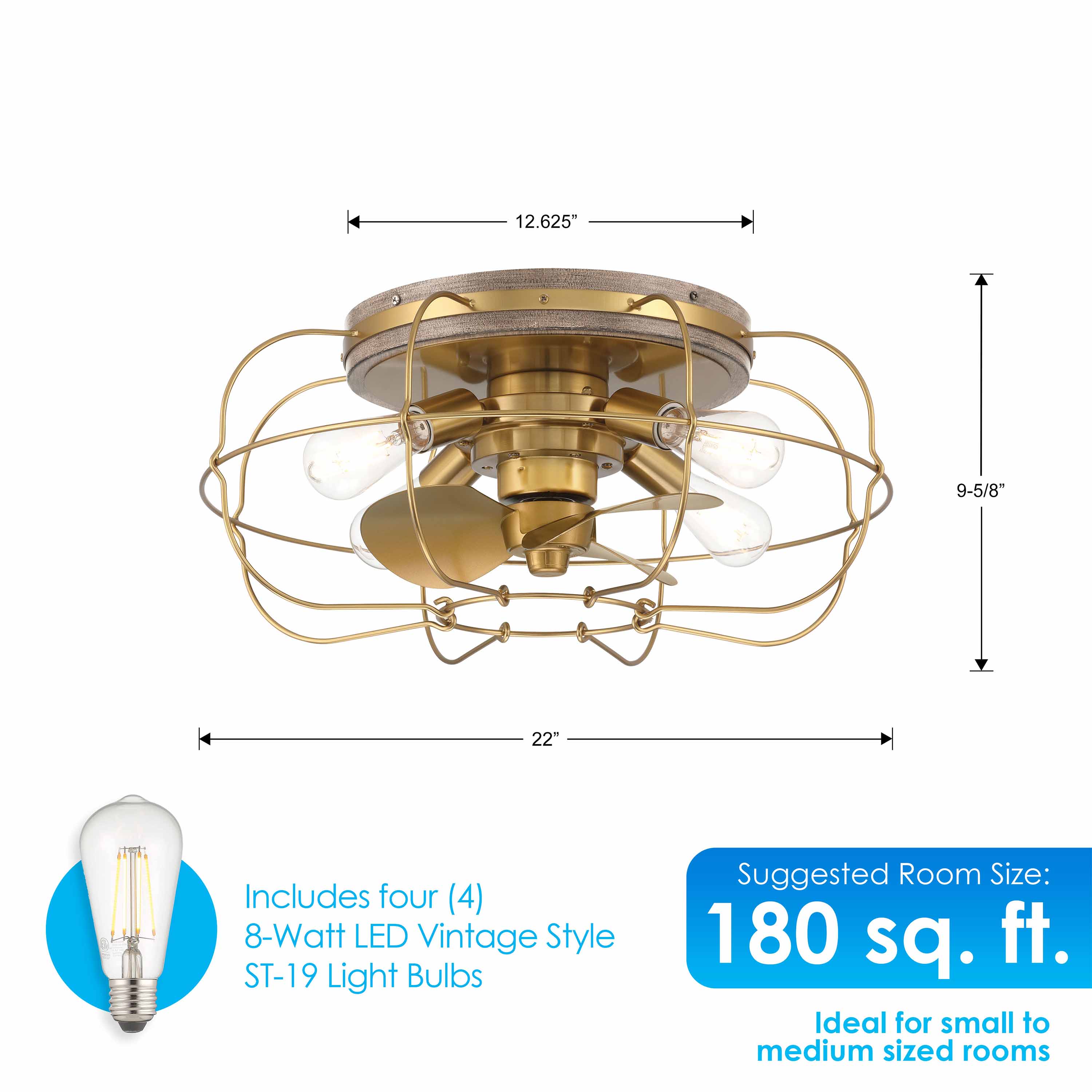 JAXON® 22" Flush Mount Caged Ceiling Fan- Aged Brass - Image 3
