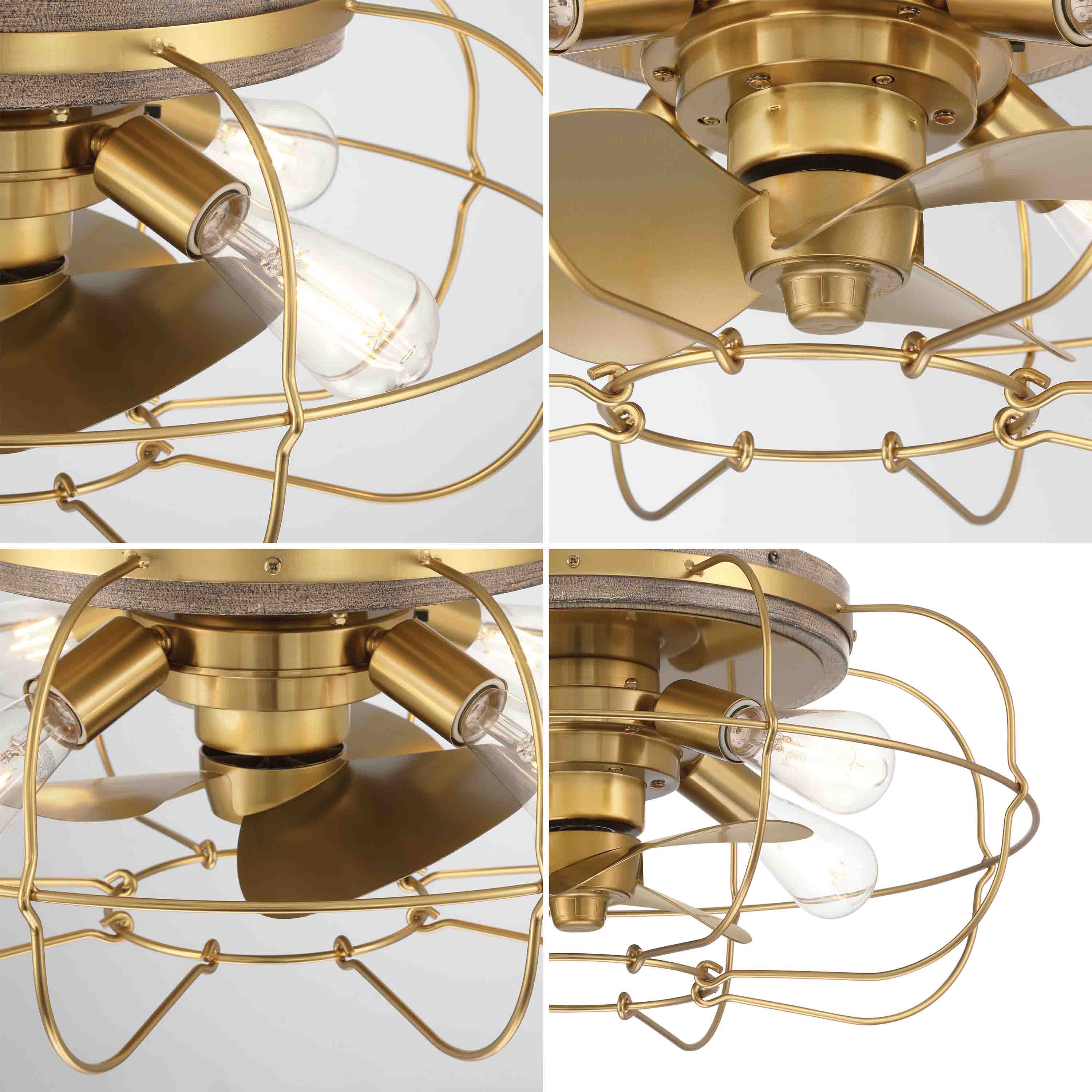 JAXON® 22" Flush Mount Caged Ceiling Fan- Aged Brass - Image 4