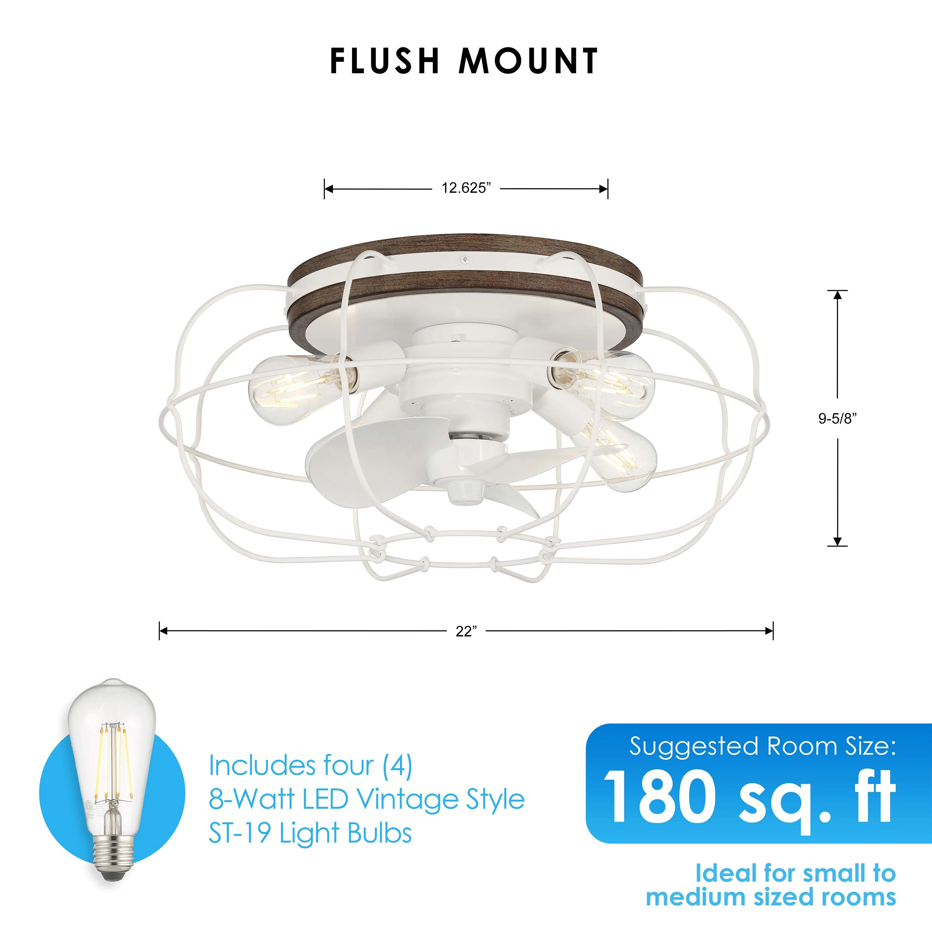 JAXON® 22" Flush Mount Caged Ceiling Fan- Matte White - Image 3