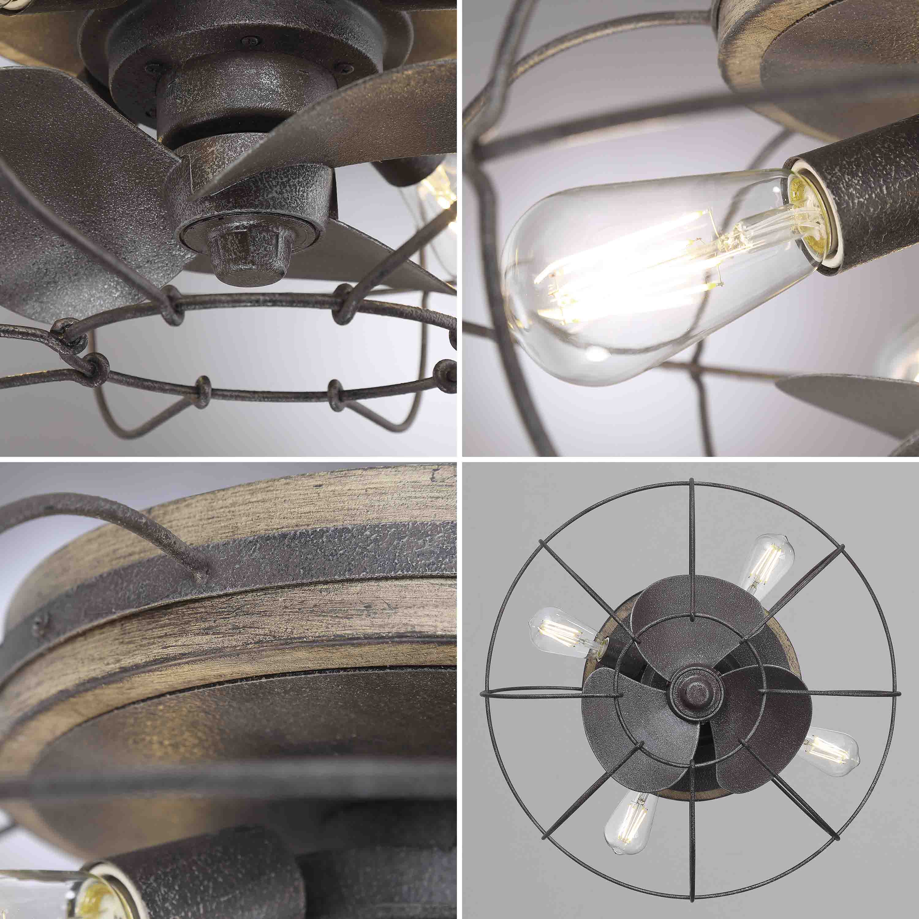 JAXON® 22" Flush Mount Caged Ceiling Fan - Charred Iron - Image 4
