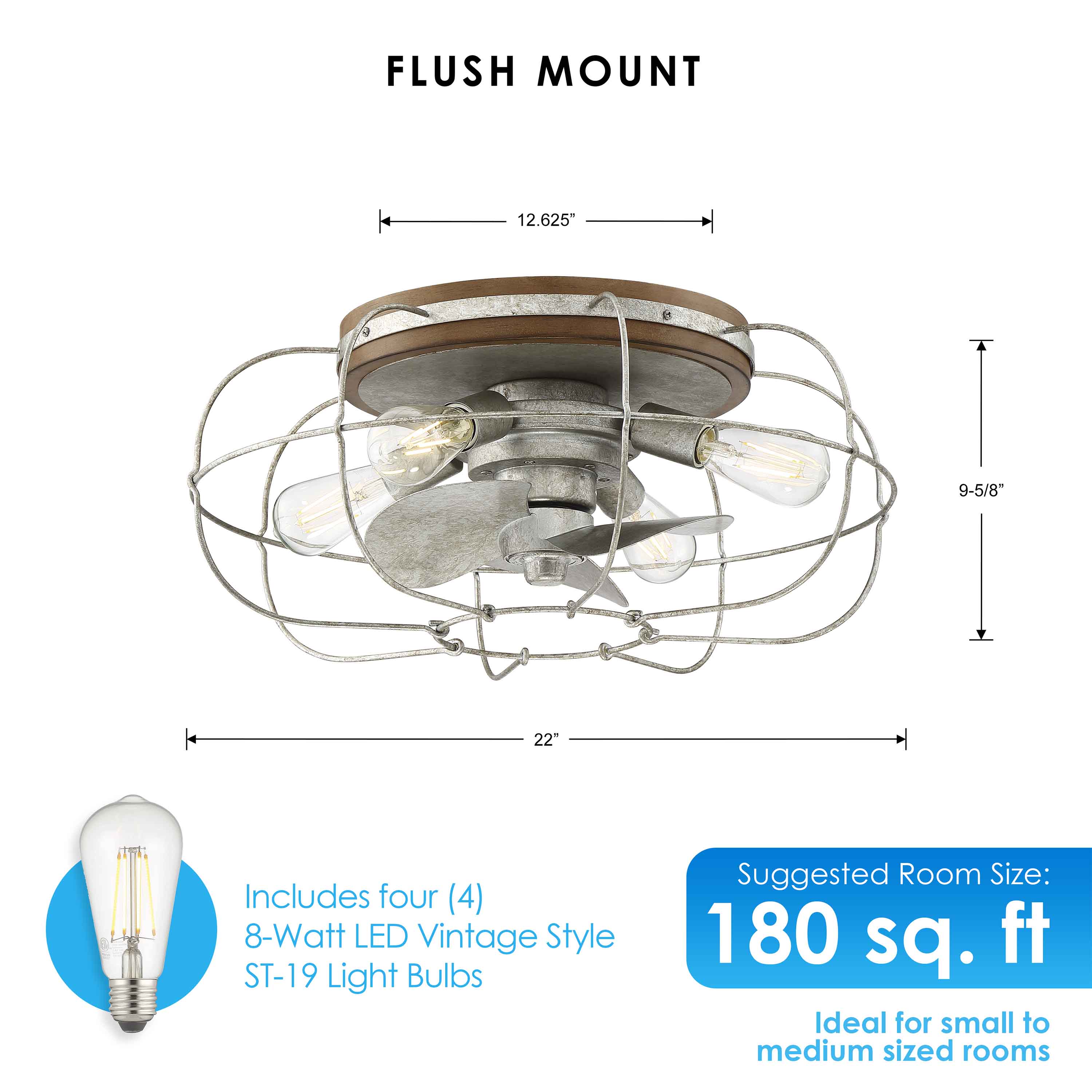 JAXON® 22" Flush Mount Caged Ceiling Fan- Galvanized - Image 3