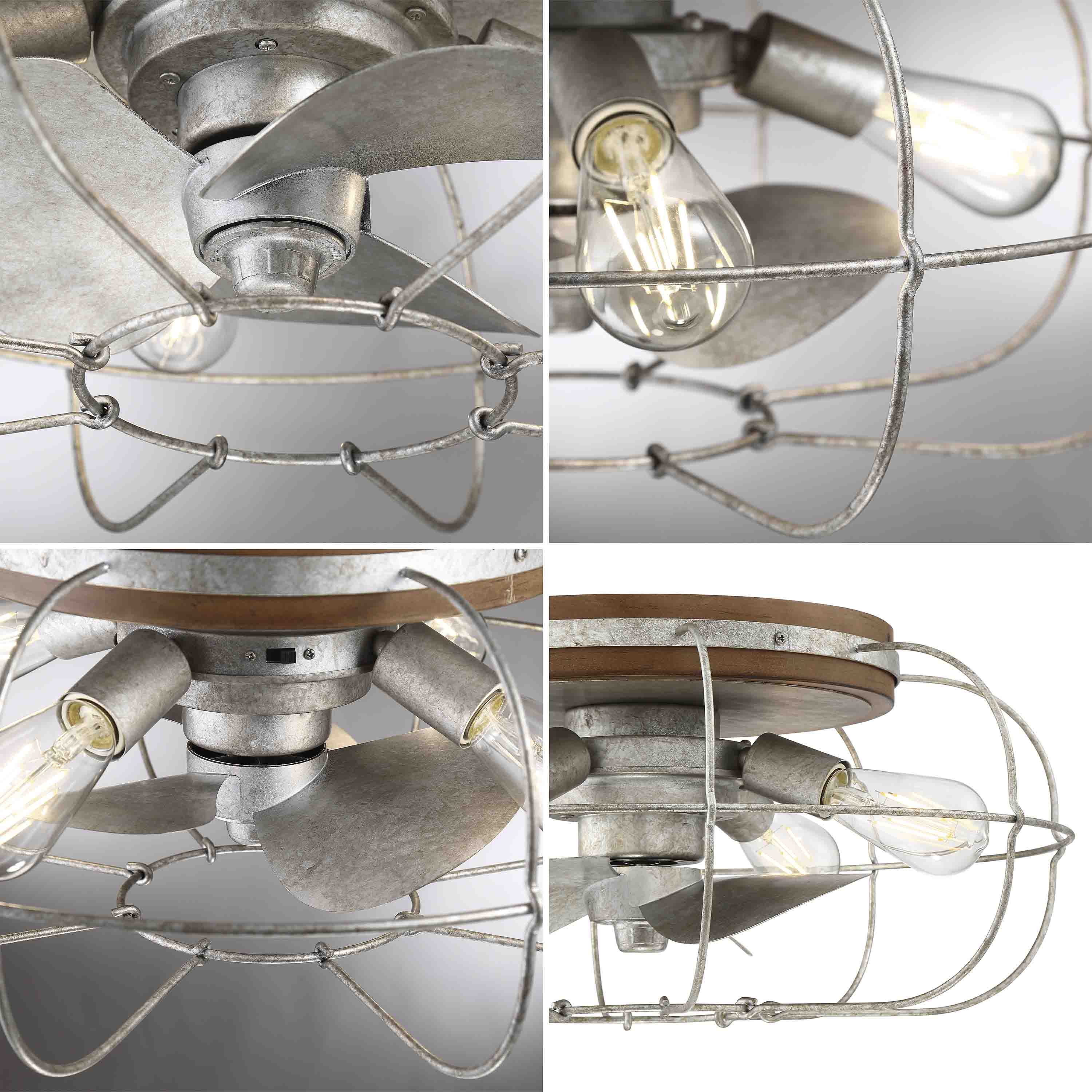 JAXON® 22" Flush Mount Caged Ceiling Fan- Galvanized - Image 4