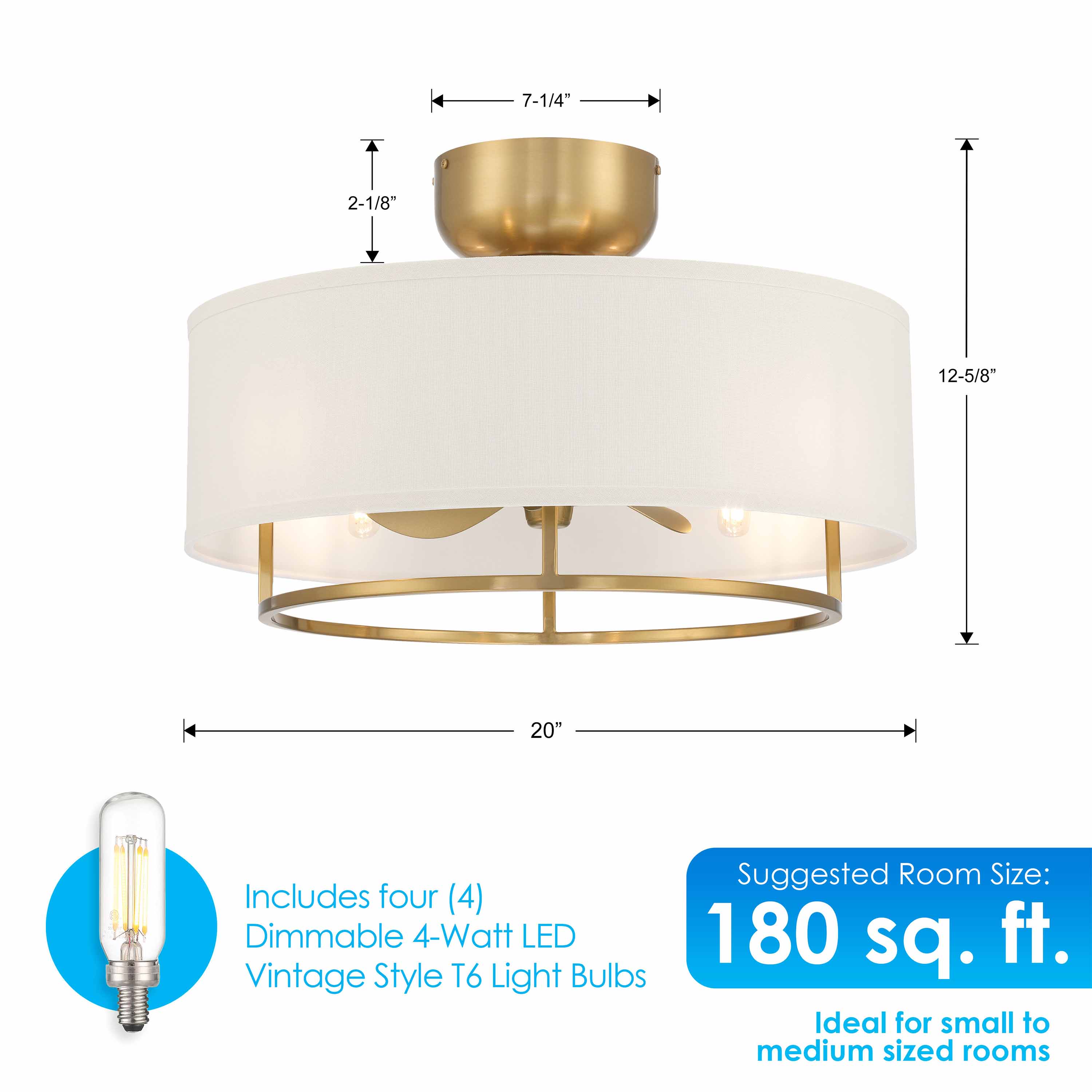 KAITI™ Fandelier 20" Drum Shade Ceiling Fan - Aged Brass - Image 3