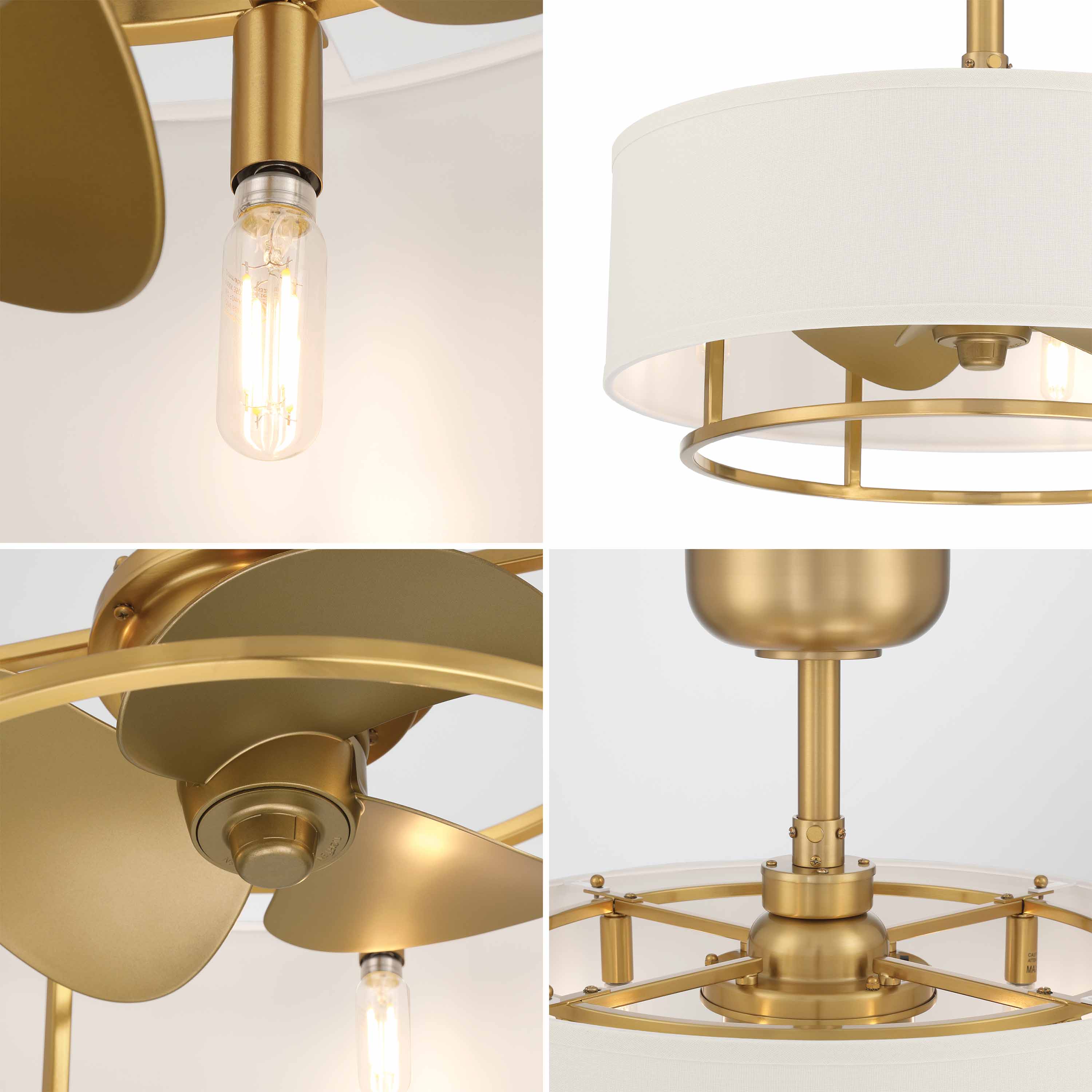 KAITI™ Fandelier 20" Drum Shade Ceiling Fan - Aged Brass - Image 5