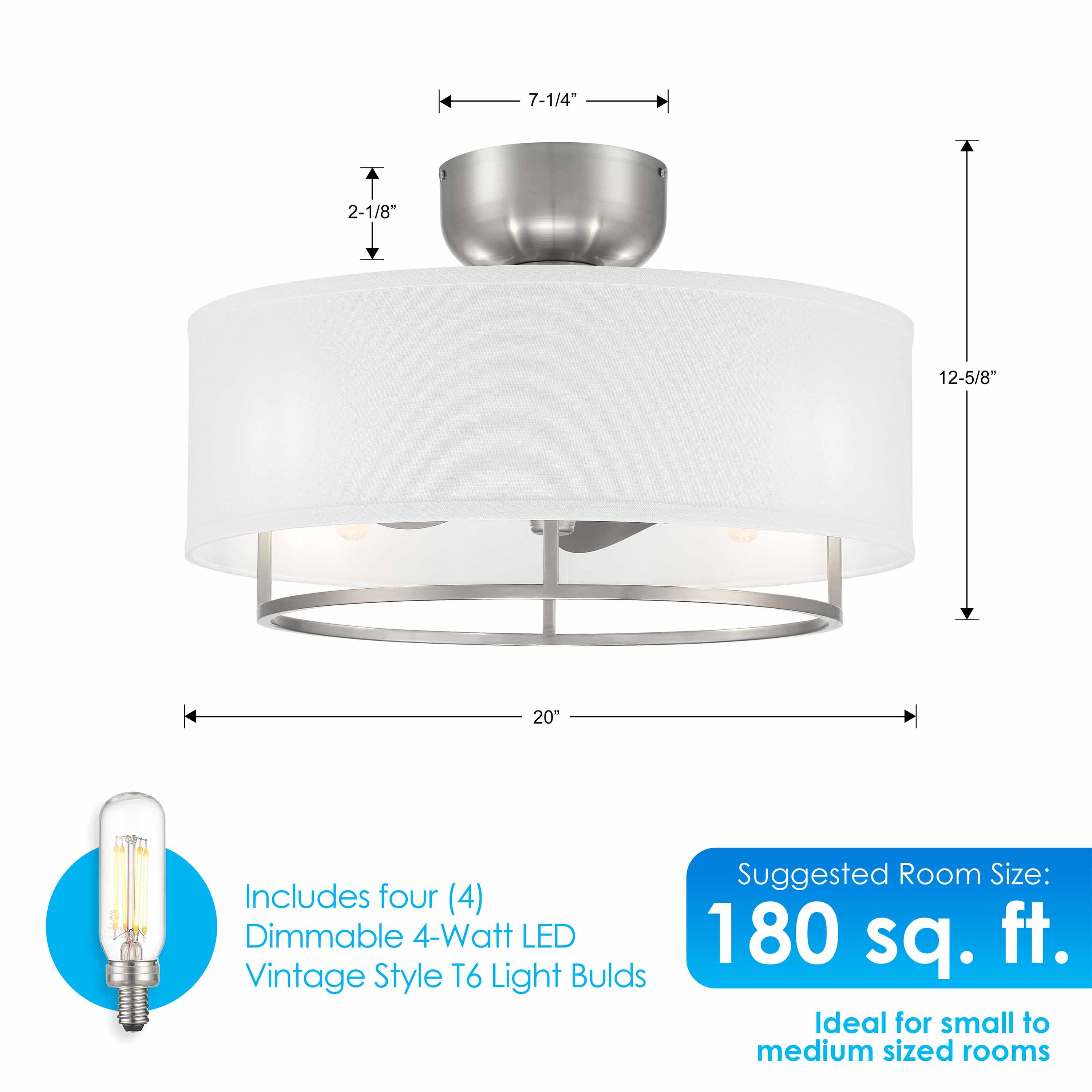 KAITI™ Fandelier- 20"Drum Shade Ceiling Fan - Brushed Nickel - Image 3