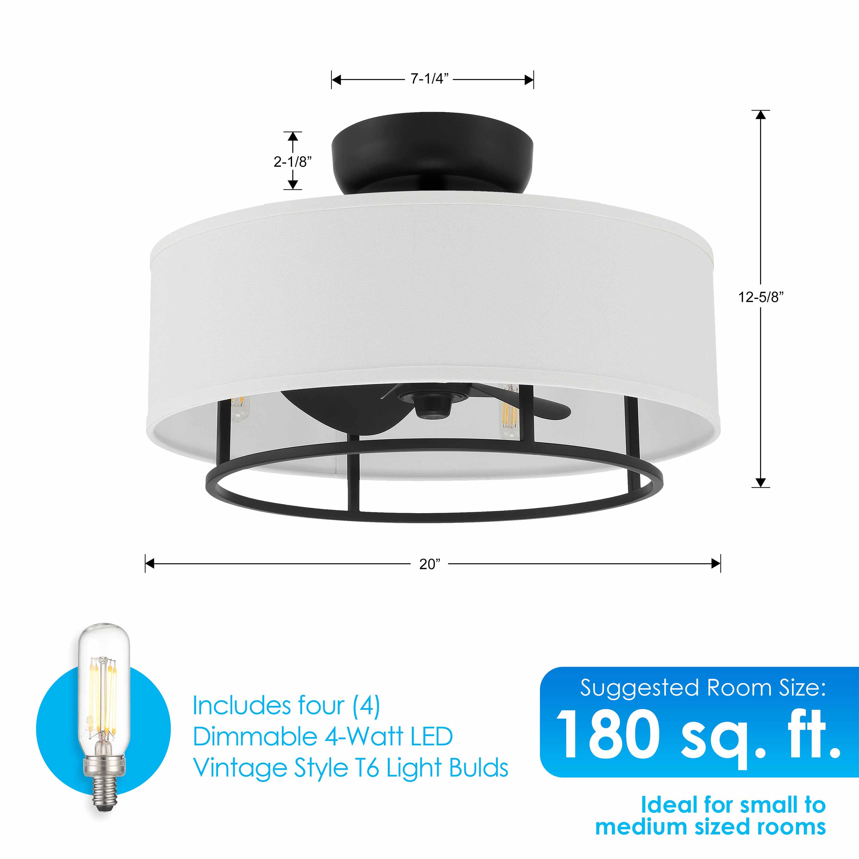 KAITI™ Fandelier - 20" Drum Shade Ceiling Fan - Matte Black - Image 3