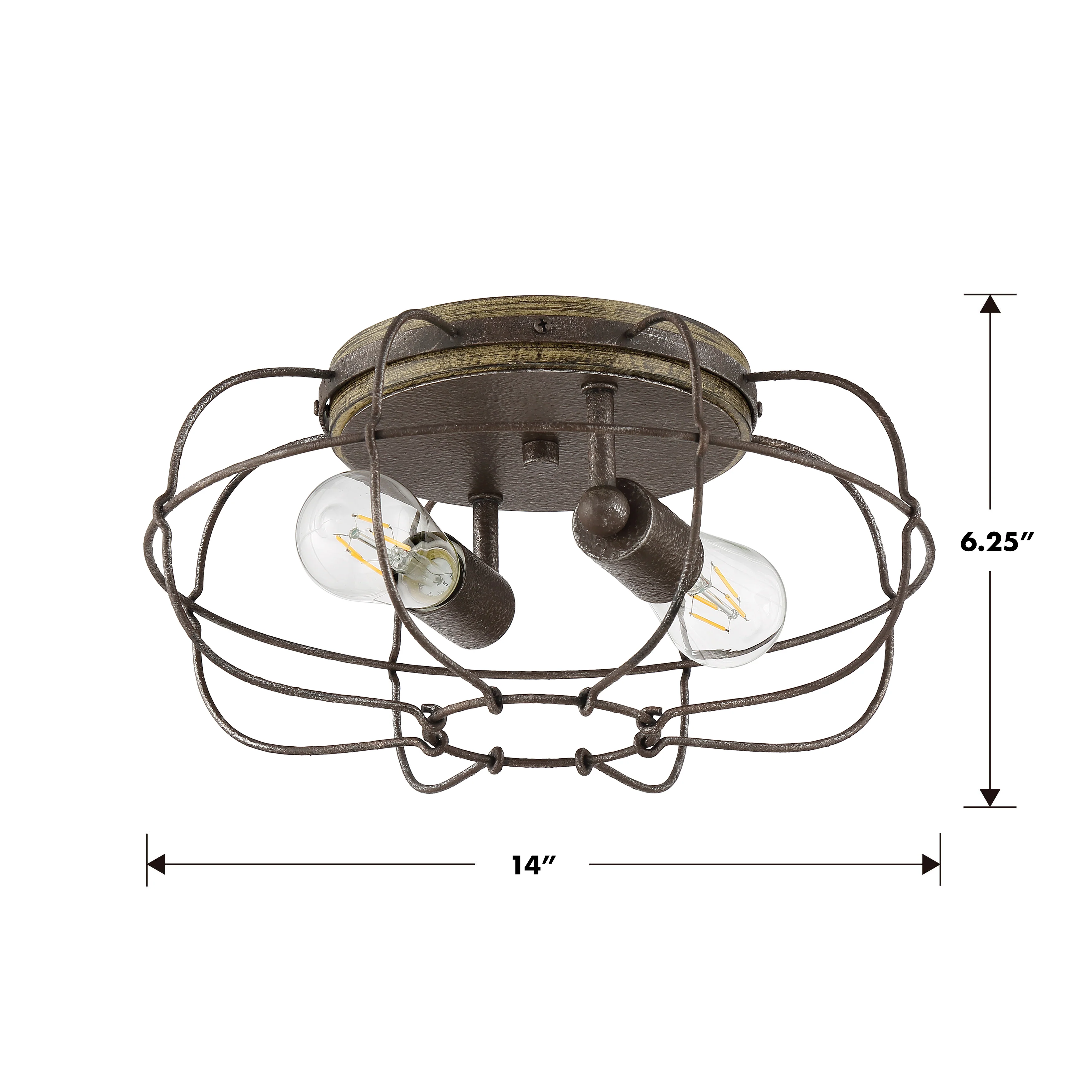 LYAM™ 14 inch 2-Light Flush Mount Light Fixture - Charred Iron Finish - Image 3