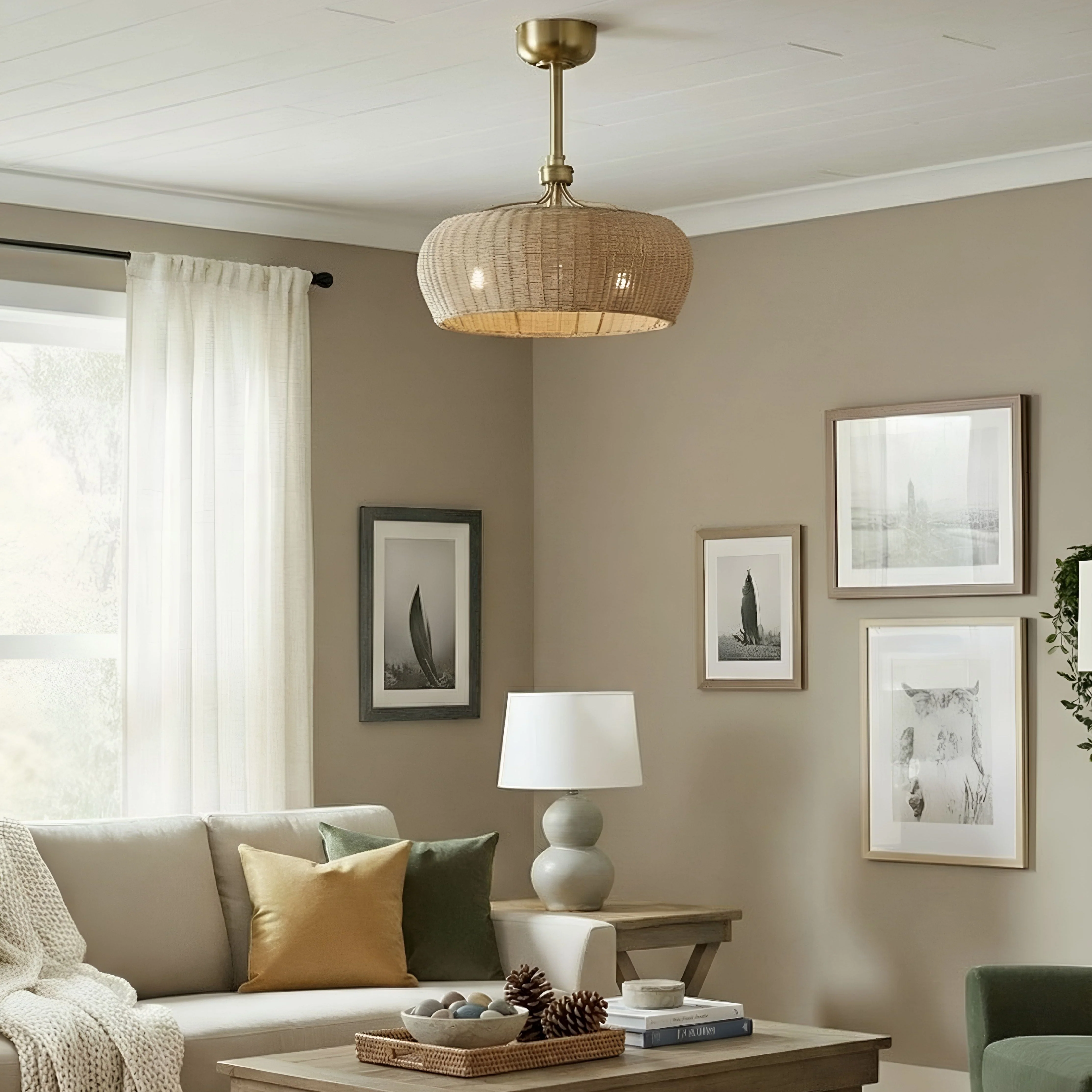 MARIBEL® Fandelier- 22" Rattan Shade Ceiling Fan- Aged Brass - Image 10