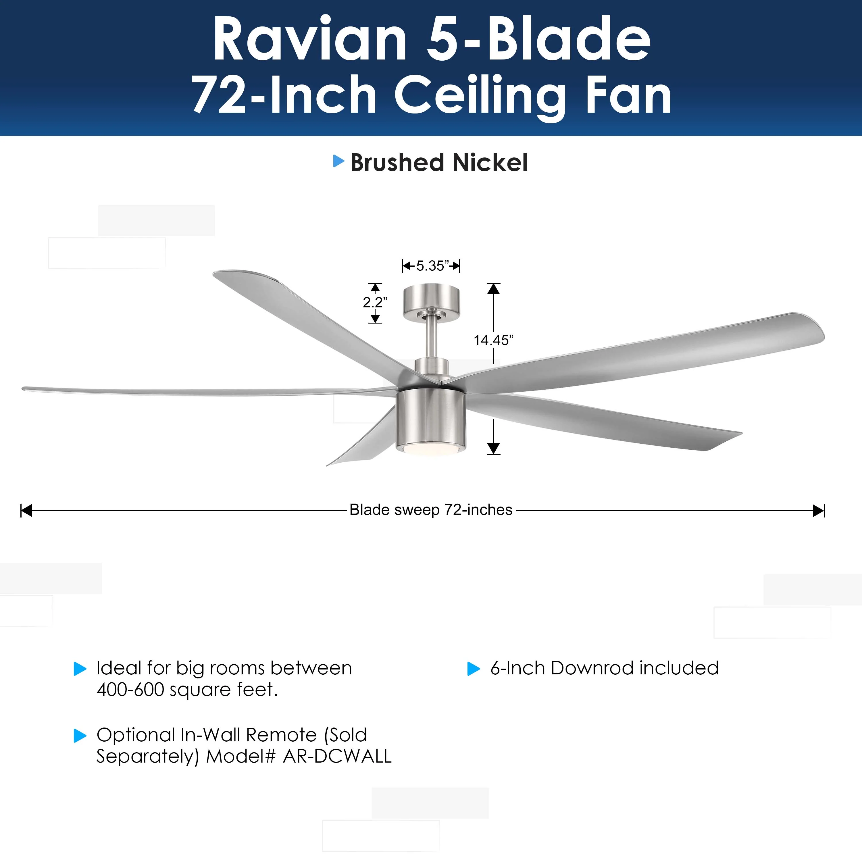 RAVIAN® 72" 5-Blade Large Ceiling Fan - Image 3