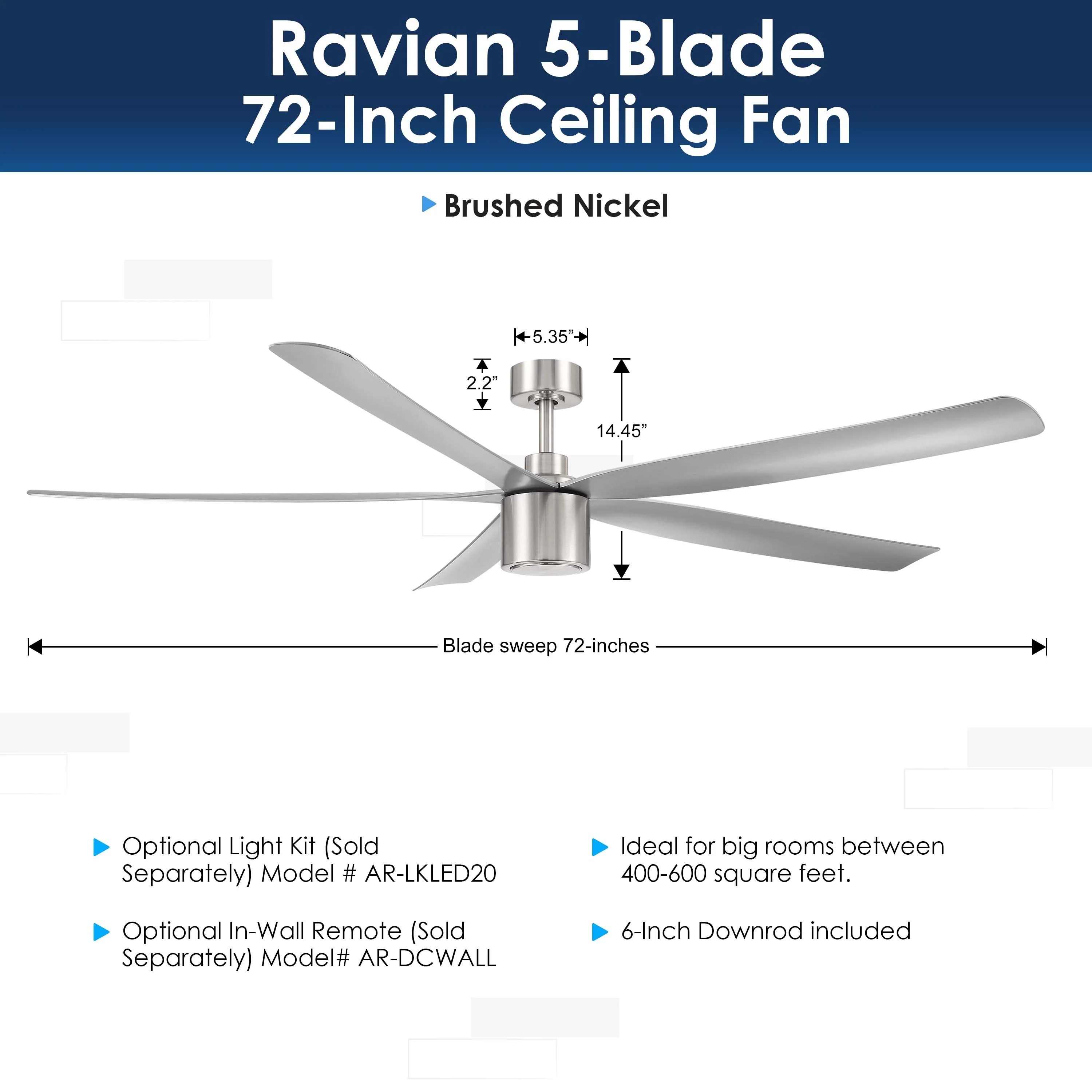RAVIAN® 72" 5-Blade Large Ceiling Fan - Image 7