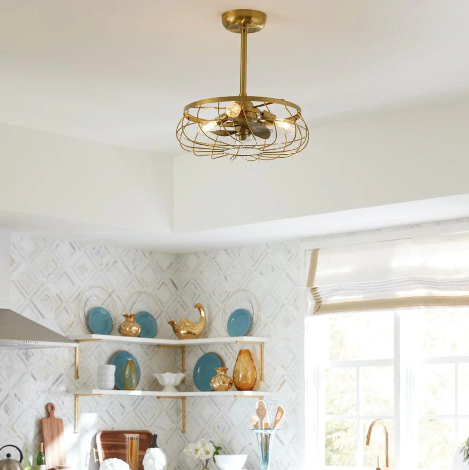 SANTIAGO® 22" Caged Ceiling Fan - Aged Brass Finish - Image 9